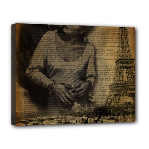 Romantic Kissing Couple Love Vintage Paris Eiffel Tower Canvas 14  X 11  (framed) by chicelegantboutique