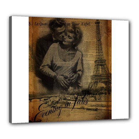 Romantic Kissing Couple Love Vintage Paris Eiffel Tower Canvas 24  X 20  (framed) by chicelegantboutique