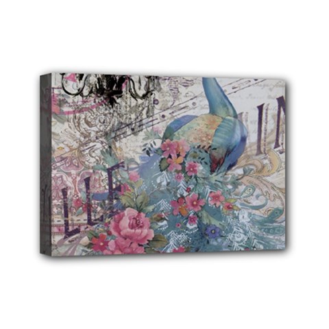 French Vintage Chandelier Blue Peacock Floral Paris Decor Mini Canvas 7  X 5  (framed) by chicelegantboutique