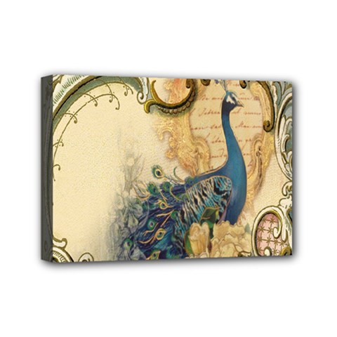 Victorian Swirls Peacock Floral Paris Decor Mini Canvas 7  X 5  (framed) by chicelegantboutique