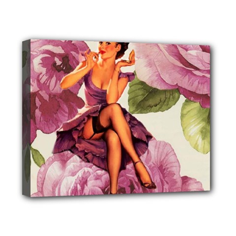 Cute Purple Dress Pin Up Girl Pink Rose Floral Art Canvas 10  X 8  (framed) by chicelegantboutique