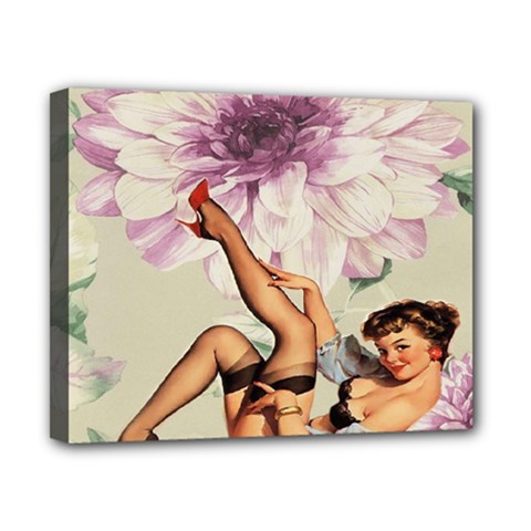 Gil Elvgren Pin Up Girl Purple Flower Fashion Art Canvas 10  X 8  (framed) by chicelegantboutique