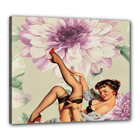Gil Elvgren Pin Up Girl Purple Flower Fashion Art Canvas 24  X 20  (framed) by chicelegantboutique