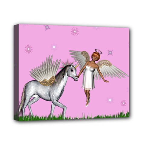 Unicorn And Fairy In A Grass Field And Sparkles Canvas 10  X 8  (framed) by goldenjackal