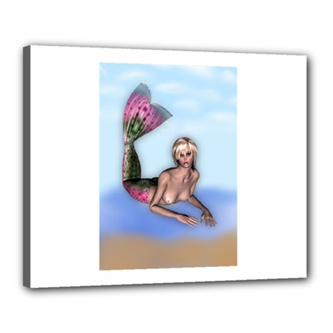 Mermaid On The Beach Canvas 20  X 16  (framed) by goldenjackal