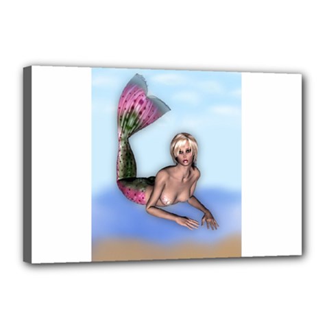 Mermaid On The Beach Canvas 18  X 12  (framed) by goldenjackal