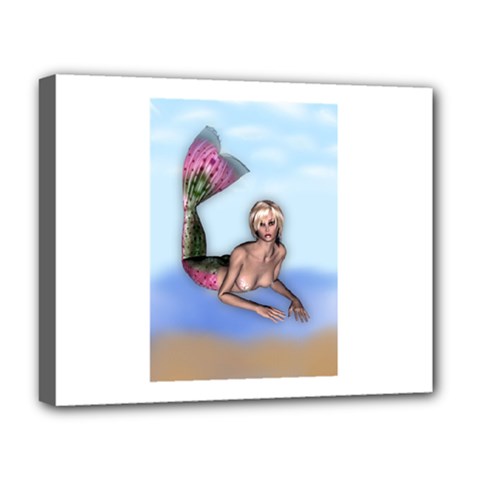 Mermaid On The Beach Deluxe Canvas 20  X 16  (framed) by goldenjackal