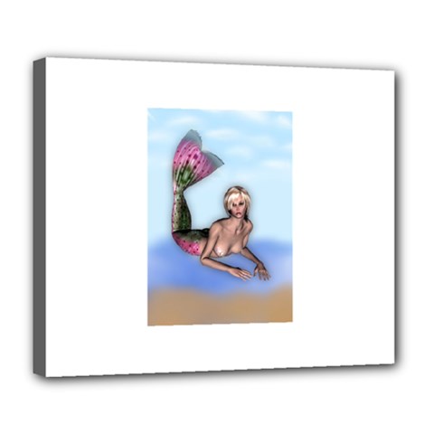 Mermaid On The Beach Deluxe Canvas 24  X 20  (framed) by goldenjackal