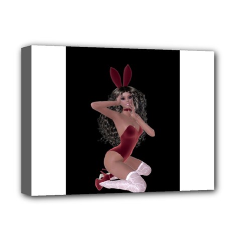 Miss Bunny In Red Lingerie Deluxe Canvas 16  X 12  (framed)  by goldenjackal