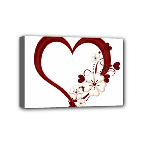 Red Love Heart With Flowers Romantic Valentine Birthday Mini Canvas 6  X 4  (framed) by goldenjackal