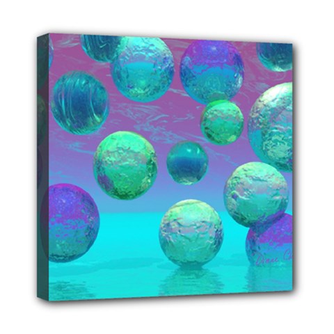Ocean Dreams, Abstract Aqua Violet Ocean Fantasy Mini Canvas 8  X 8  (framed) by DianeClancy