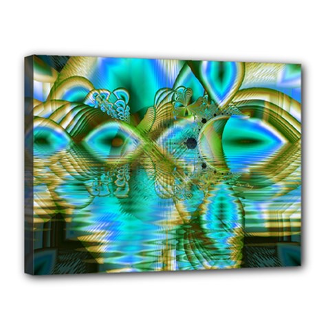 Crystal Gold Peacock, Abstract Mystical Lake Canvas 16  X 12  (framed) by DianeClancy