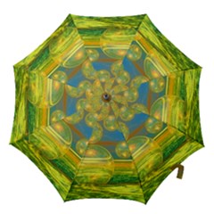 Golden Days, Abstract Yellow Azure Tranquility Hook Handle Umbrella (large) by DianeClancy