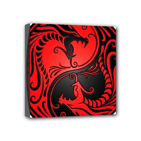 Yin Yang Dragons Red And Black Mini Canvas 4  X 4  (framed) by JeffBartels