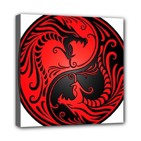 Yin Yang Dragons Red And Black Mini Canvas 8  X 8  (framed) by JeffBartels