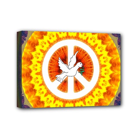 Psychedelic Peace Dove Mandala Mini Canvas 7  X 5  (framed) by StuffOrSomething