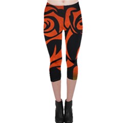 Red Rose Etching On Black Capri Leggings  by StuffOrSomething