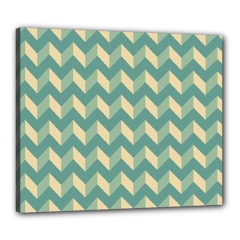 Mint Modern Retro Chevron Patchwork Pattern Canvas 24  X 20  (framed) by GardenOfOphir