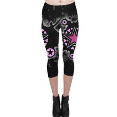 Pink Star Explosion Capri Leggings  by ArtistRoseanneJones