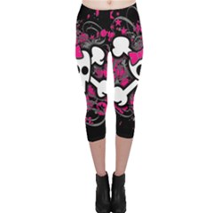 Girly Skull And Crossbones Capri Leggings  by ArtistRoseanneJones
