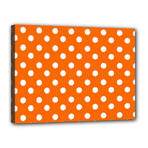 Orange And White Polka Dots Canvas 16  X 12  by GardenOfOphir