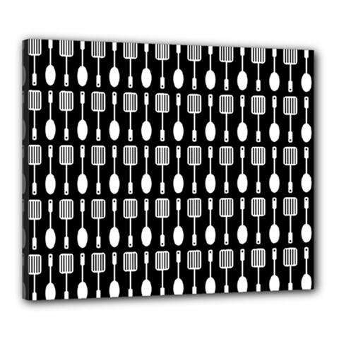 Black And White Spatula Spoon Pattern Canvas 24  X 20  by GardenOfOphir