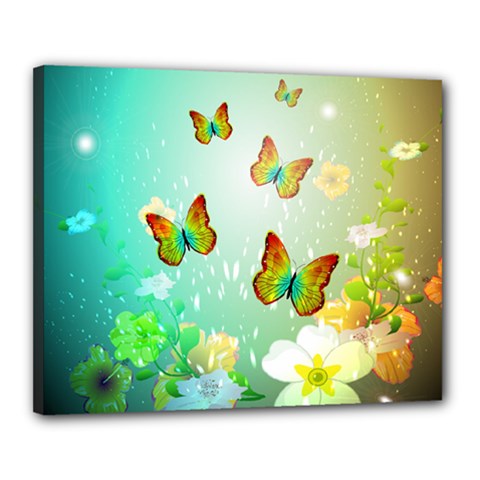 Flowers With Wonderful Butterflies Canvas 20  X 16  by FantasyWorld7