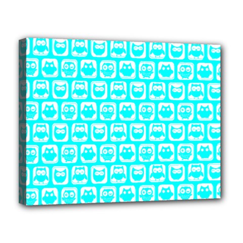 Aqua Turquoise And White Owl Pattern Canvas 14  X 11  by GardenOfOphir