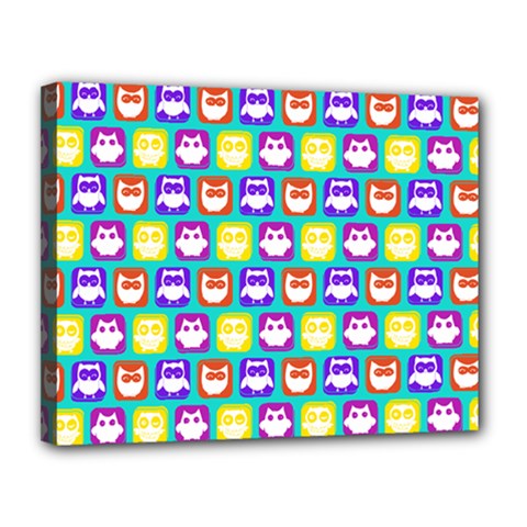 Colorful Whimsical Owl Pattern Canvas 14  X 11  by GardenOfOphir