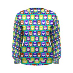 Colorful Whimsical Owl Pattern Women s Sweatshirts by GardenOfOphir