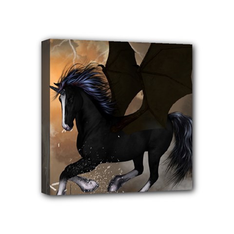 Awesome Dark Unicorn With Clouds Mini Canvas 4  X 4  by FantasyWorld7