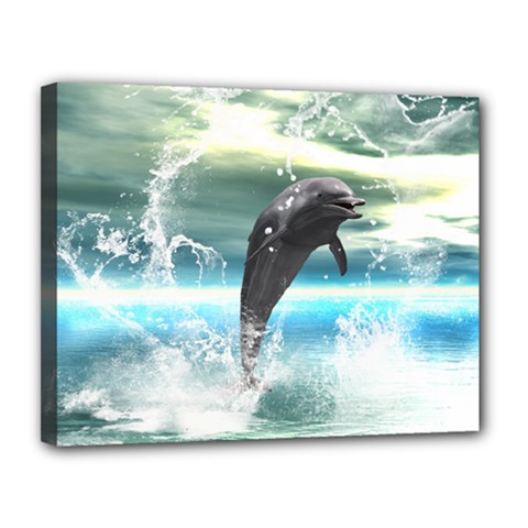 Funny Dolphin Jumping By A Heart Made Of Water Canvas 14  X 11  by FantasyWorld7