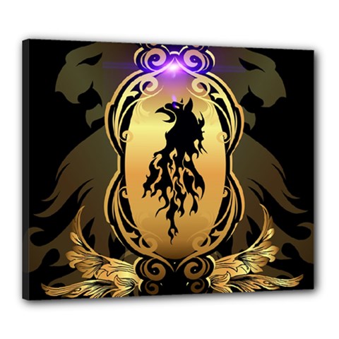Lion Silhouette With Flame On Golden Shield Canvas 24  X 20  by FantasyWorld7