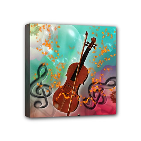Violin With Violin Bow And Key Notes Mini Canvas 4  X 4  by FantasyWorld7