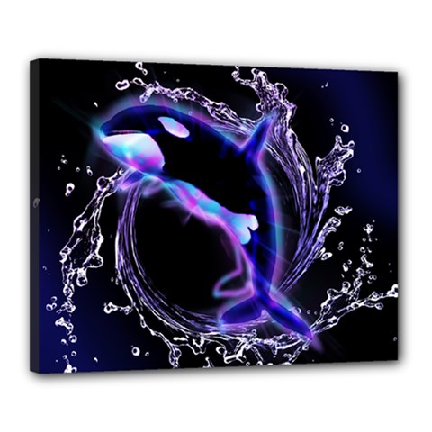 Orca With Glowing Line Jumping Out Of A Circle Mad Of Water Canvas 20  X 16  by FantasyWorld7