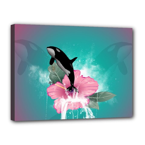 Orca Jumping Out Of A Flower With Waterfalls Canvas 16  X 12  by FantasyWorld7
