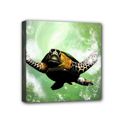 Wonderful Sea Turtle With Bubbles Mini Canvas 4  X 4  by FantasyWorld7