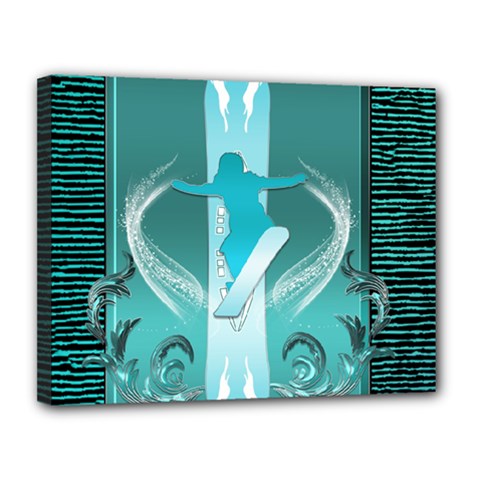 Snowboarder With Snowboard Canvas 14  X 11  by FantasyWorld7