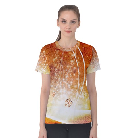 Wonderful Christmas Design With Snowflakes  Women s Cotton Tees by FantasyWorld7