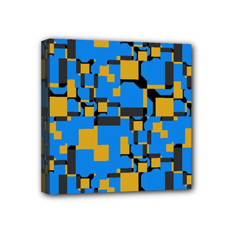 Blue Yellow Shapes Mini Canvas 4  X 4  (stretched) by LalyLauraFLM