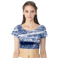 Blue And White Art Short Sleeve Crop Top by trendistuff