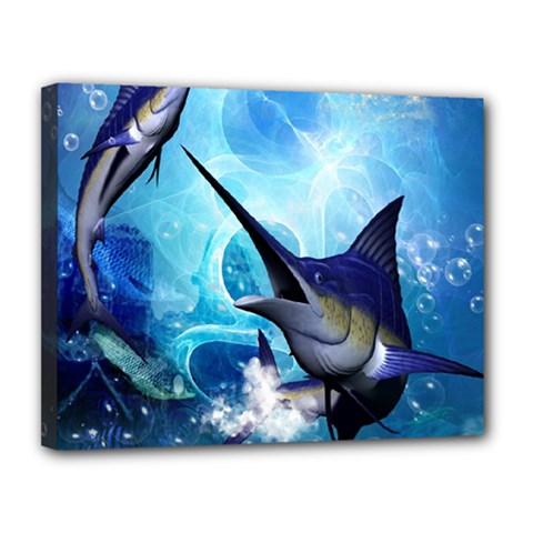 Awersome Marlin In A Fantasy Underwater World Canvas 14  X 11  by FantasyWorld7