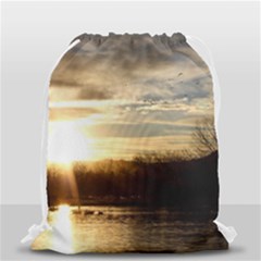 Setting Sun At Lake Drawstring Bag (small) by trendistuff