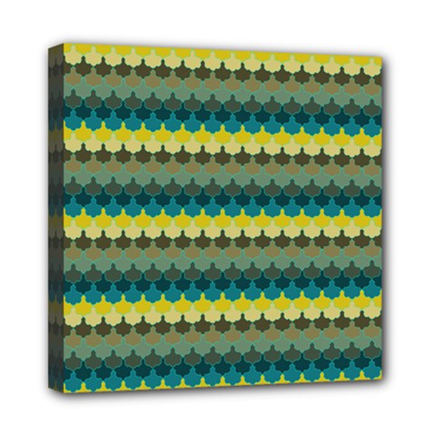 Scallop Pattern Repeat In  new York  Teal, Mustard, Grey And Moss Mini Canvas 8  X 8  by PaperandFrill