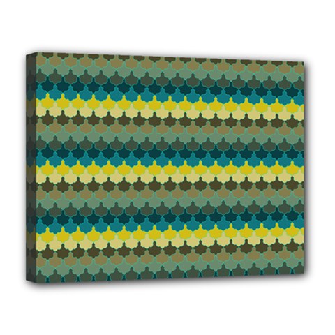 Scallop Pattern Repeat In  new York  Teal, Mustard, Grey And Moss Canvas 14  X 11  by PaperandFrill