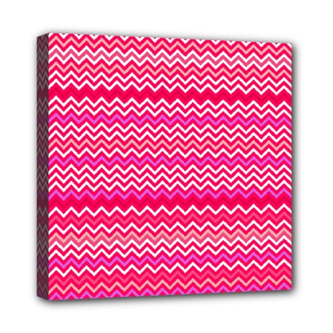 Valentine Pink And Red Wavy Chevron Zigzag Pattern Mini Canvas 8  X 8  by PaperandFrill