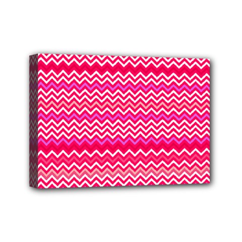 Valentine Pink And Red Wavy Chevron Zigzag Pattern Mini Canvas 7  X 5  by PaperandFrill