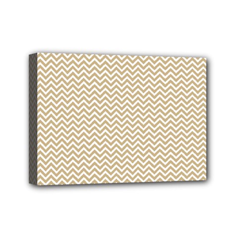 Gold And White Chevron Wavy Zigzag Stripes Mini Canvas 7  X 5  by PaperandFrill