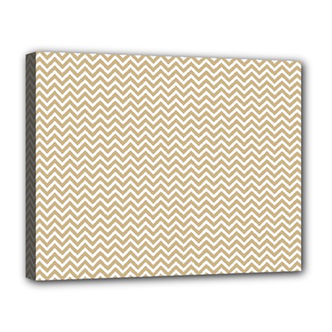 Gold And White Chevron Wavy Zigzag Stripes Canvas 14  X 11  by PaperandFrill