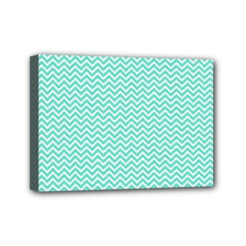 Tiffany Aqua And White Chevron Wavy Zigzag Stripes Mini Canvas 7  X 5  by PaperandFrill
